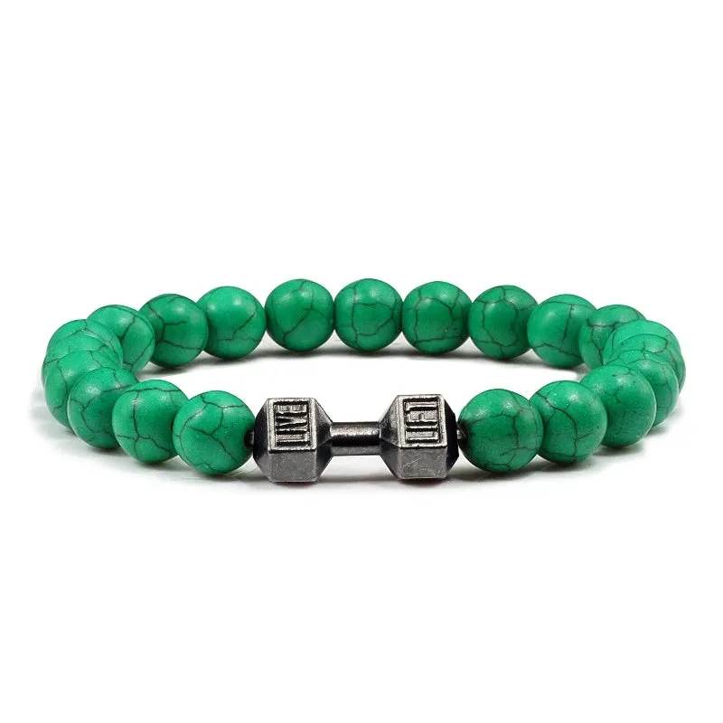 Natural Volcanic Stone Bracelet Men Matte Black Lava White Beads Fitness Jewelry