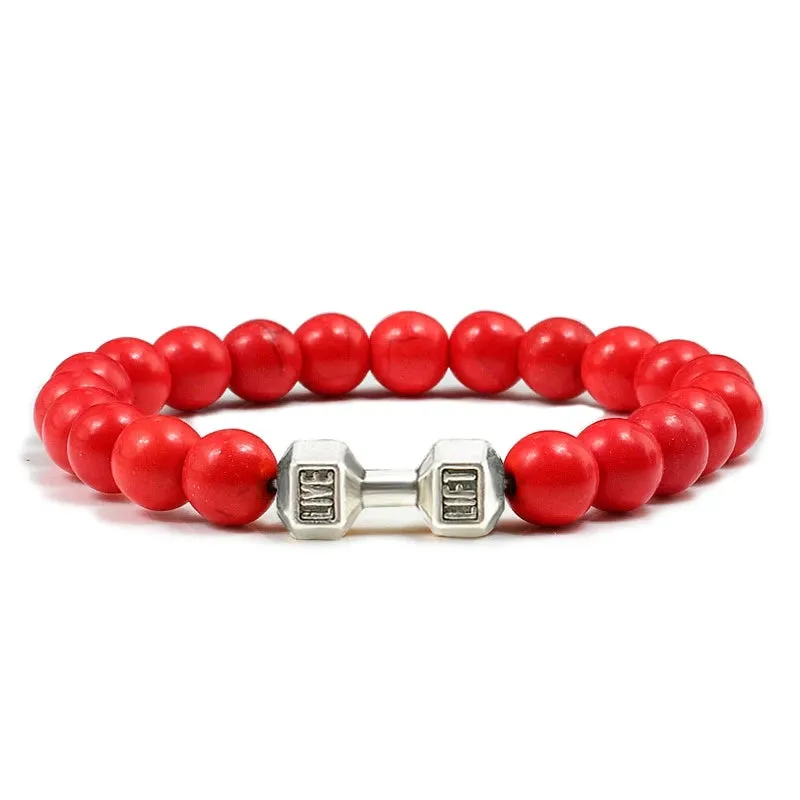 Natural Volcanic Stone Bracelet Men Matte Black Lava White Beads Fitness Jewelry