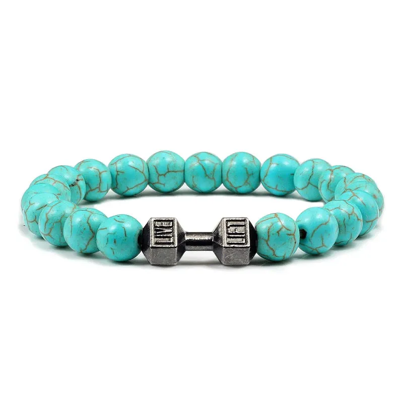 Natural Volcanic Stone Bracelet Men Matte Black Lava White Beads Fitness Jewelry