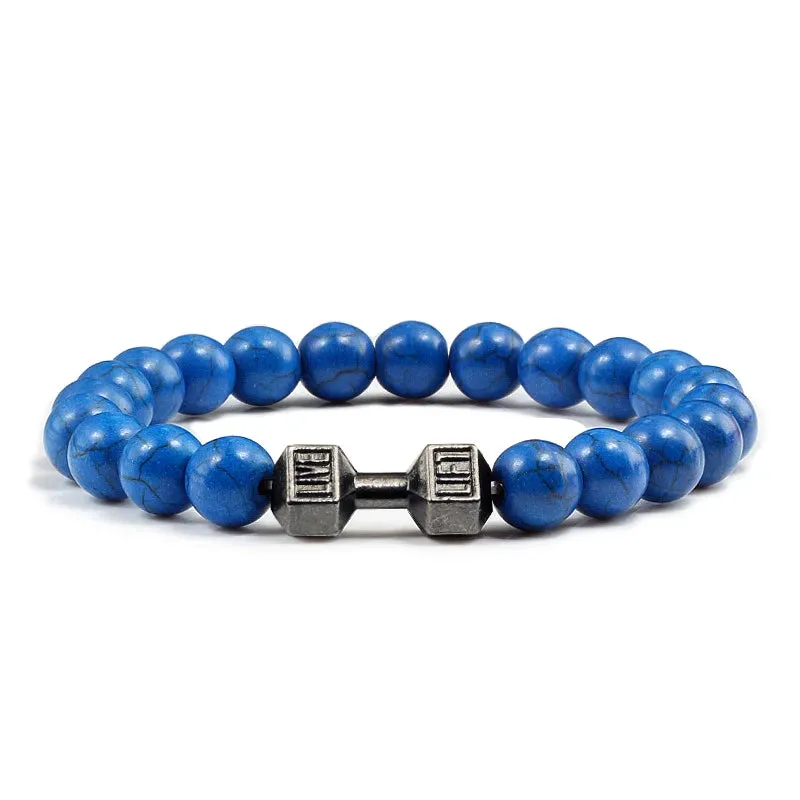 Natural Volcanic Stone Bracelet Men Matte Black Lava White Beads Fitness Jewelry