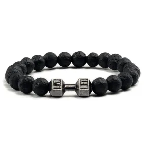 Natural Volcanic Stone Bracelet Men Matte Black Lava White Beads Fitness Jewelry Natural Volcanic Stone Bracelet Men Matte Black Lava White Beads Fitness Jewelry