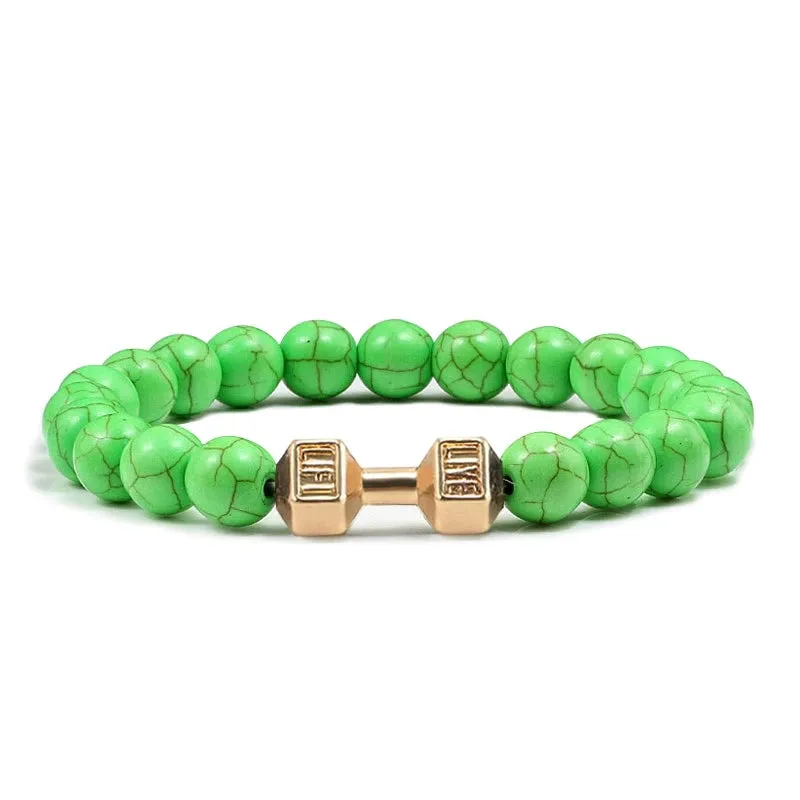 Natural Volcanic Stone Bracelet Men Matte Black Lava White Beads Fitness Jewelry