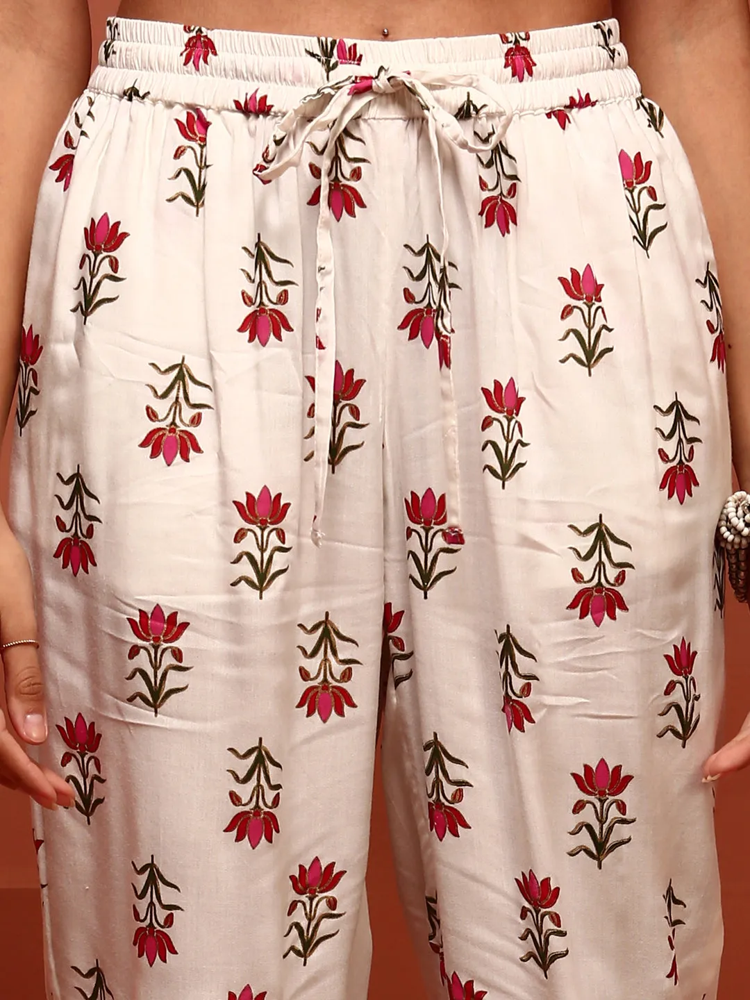 Off-white Printed A-line Kurta Set