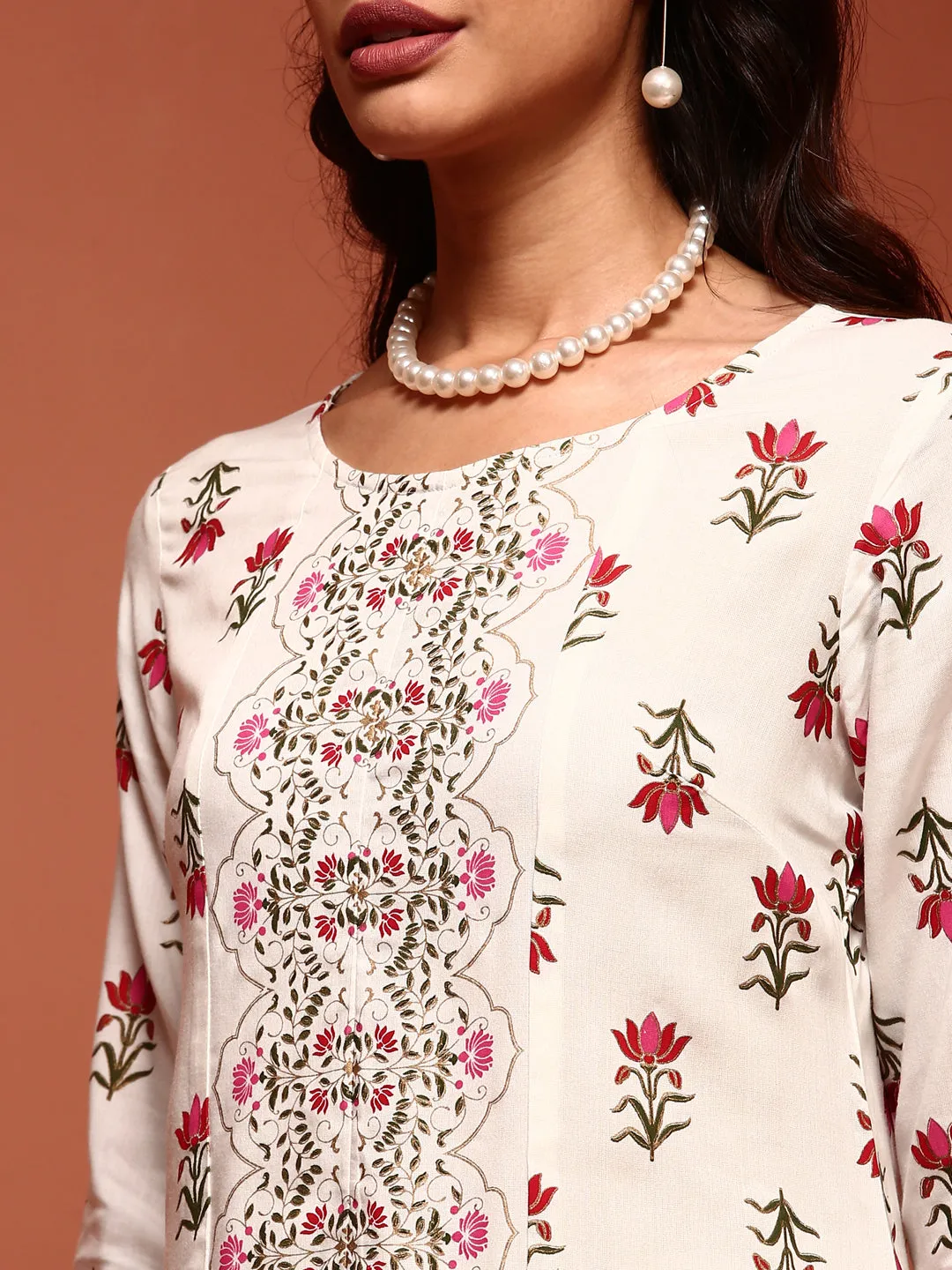 Off-white Printed A-line Kurta Set