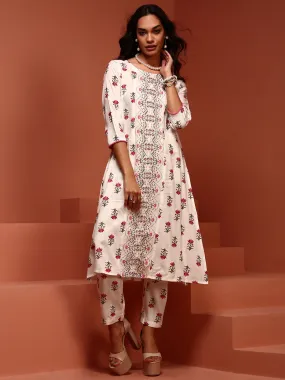Off-white Printed A-line Kurta Set