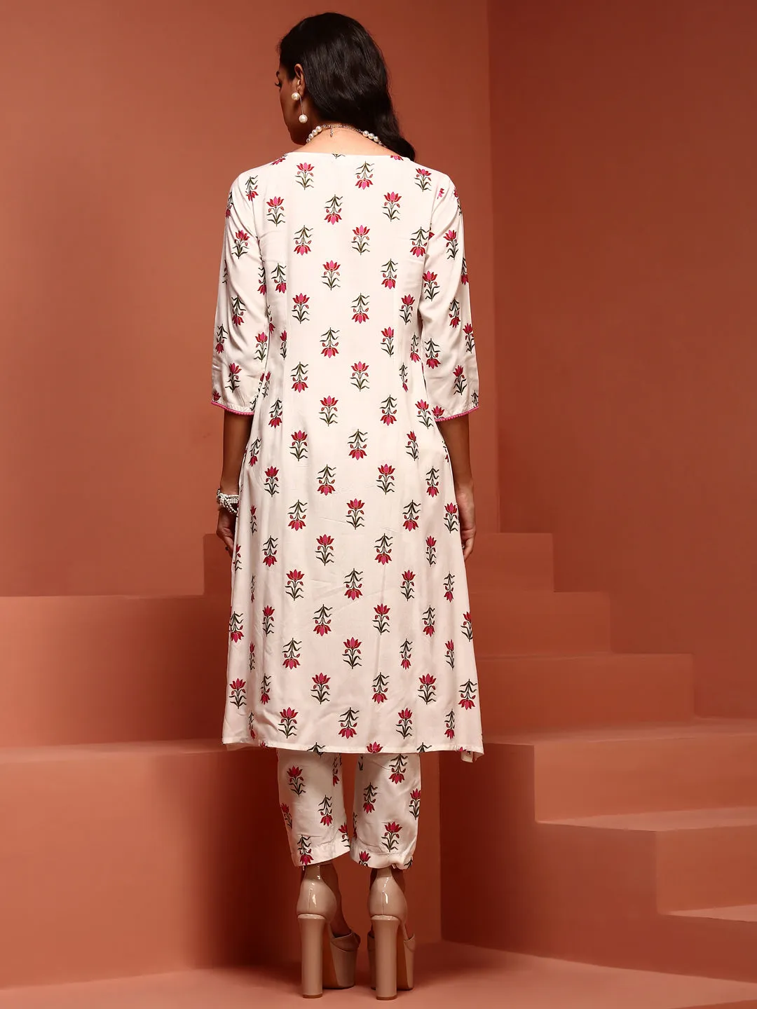 Off-white Printed A-line Kurta Set