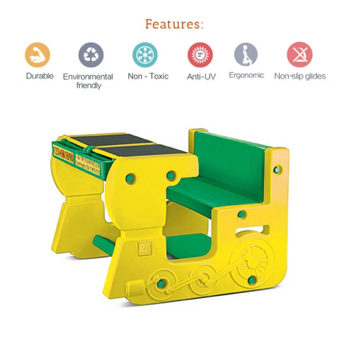 Ok Play Fun On Wheel, Double Desk N Chair Set For Kids, Perfect For Home And School, Yellow & Green, 2 to 4 Years