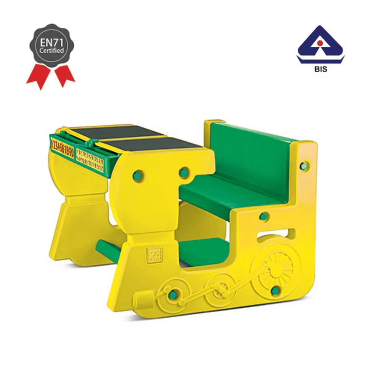 Ok Play Fun On Wheel, Double Desk N Chair Set For Kids, Perfect For Home And School, Yellow & Green, 2 to 4 Years
