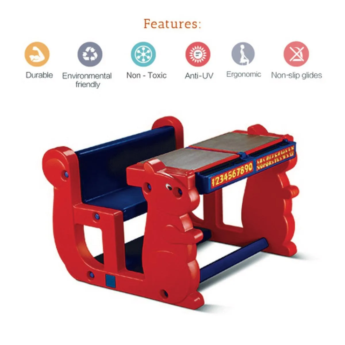 Ok Play Play Pet Double, Chair‚ Desk Set For Kids, Perfect For Home And School, Red & Blue, 2 to 4 Years
