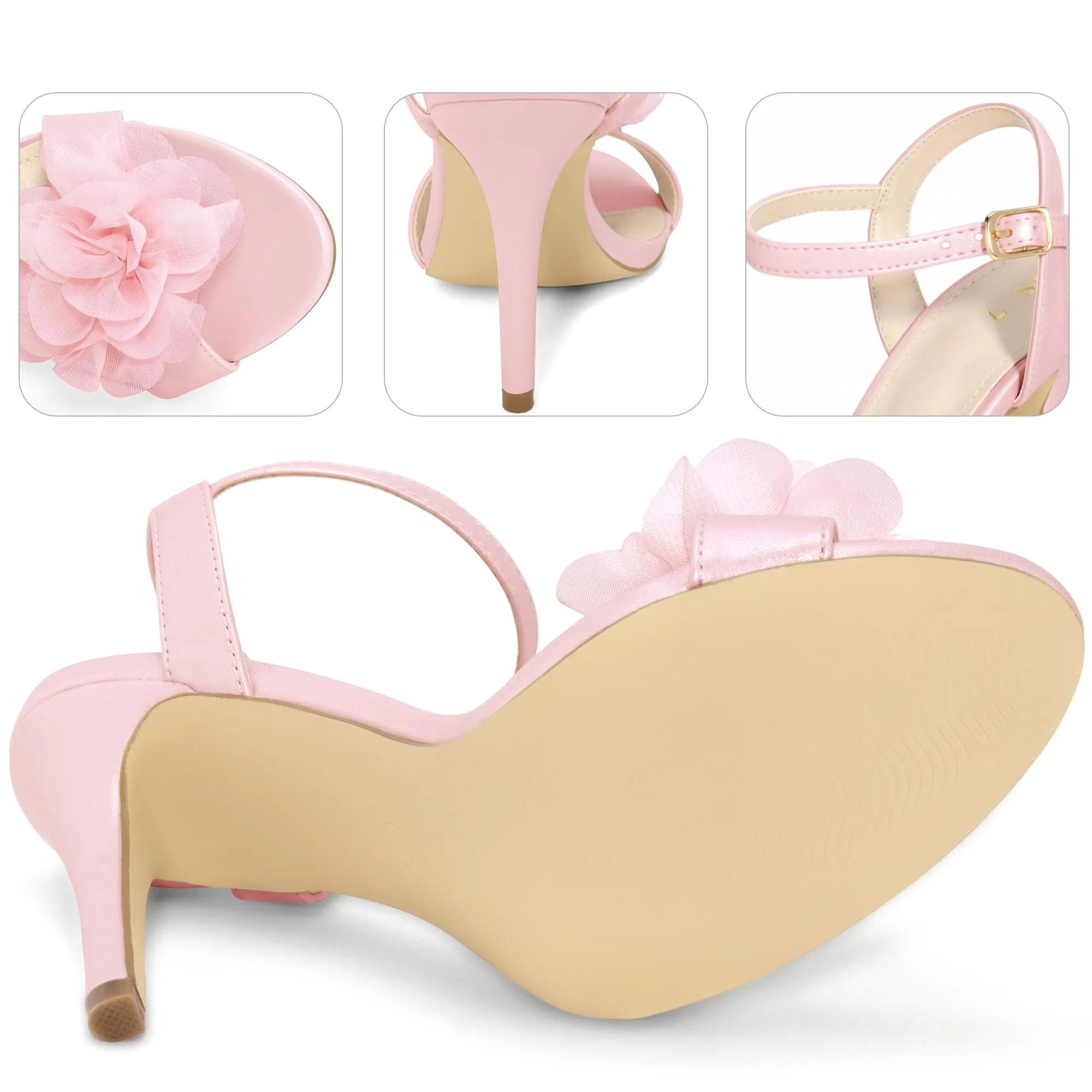 Perphy Flower Open Toe Ankle Strap Stiletto Heel Light Pink Heel Sandals for Women 7 M US