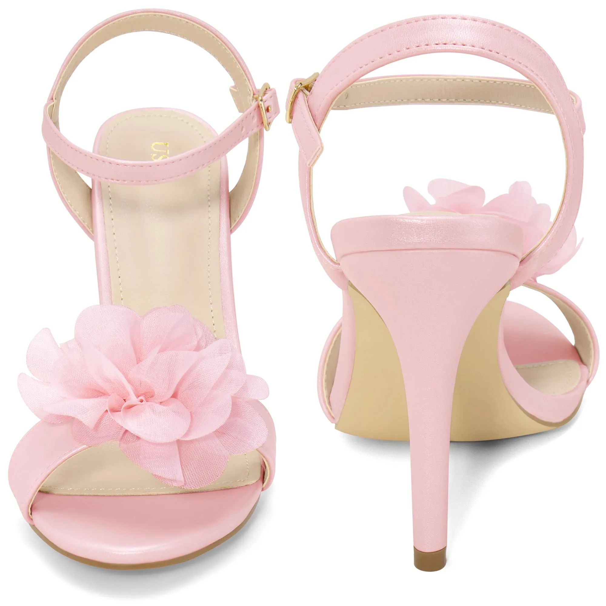 Perphy Flower Open Toe Ankle Strap Stiletto Heel Light Pink Heel Sandals for Women 7 M US