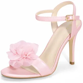 Perphy Flower Open Toe Ankle Strap Stiletto Heel Light Pink Heel Sandals for Women 7 M US