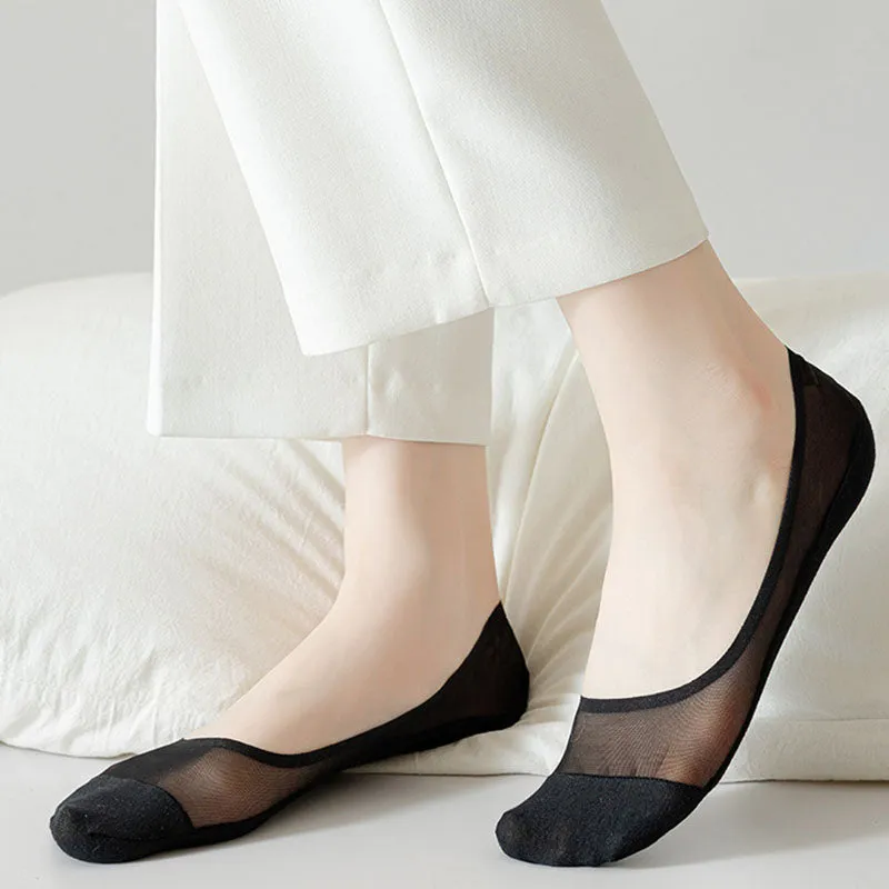 Plus Size Ice Silk Mesh No Show Socks(4 Pairs)