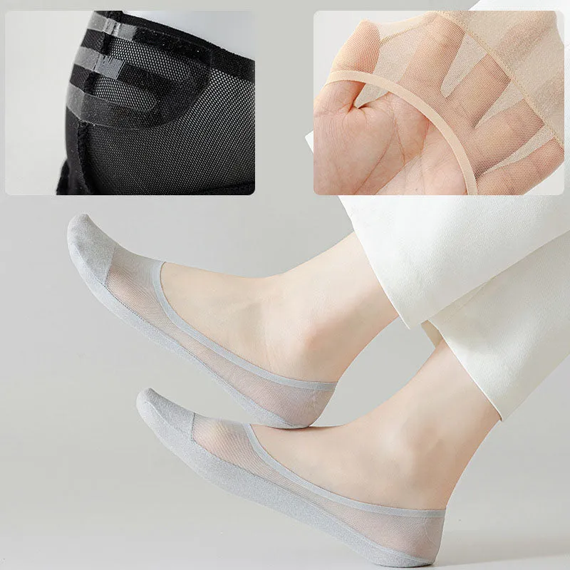 Plus Size Ice Silk Mesh No Show Socks(4 Pairs)
