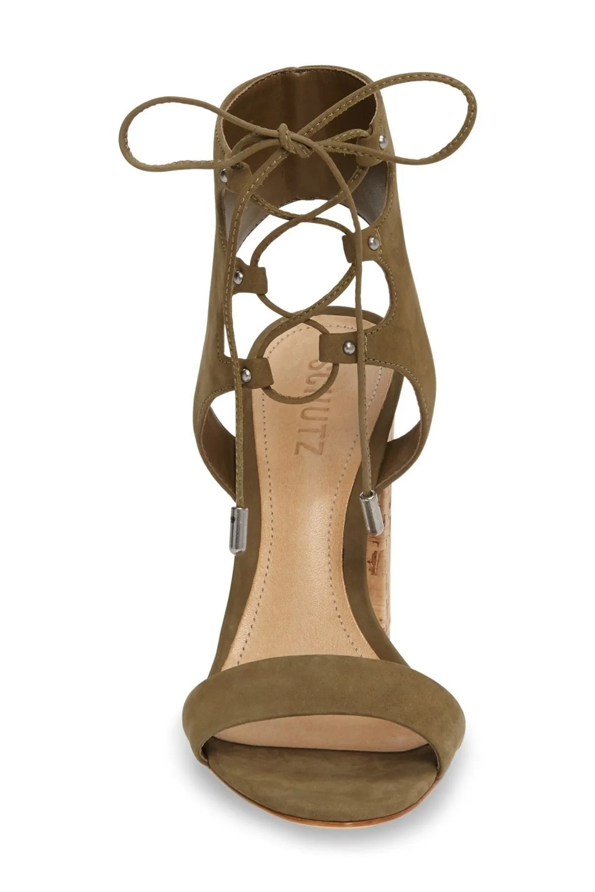 Schutz Cruz Comfrey Green Lace-Up Cuff Pumps Sandals High Block Heel Tie Up