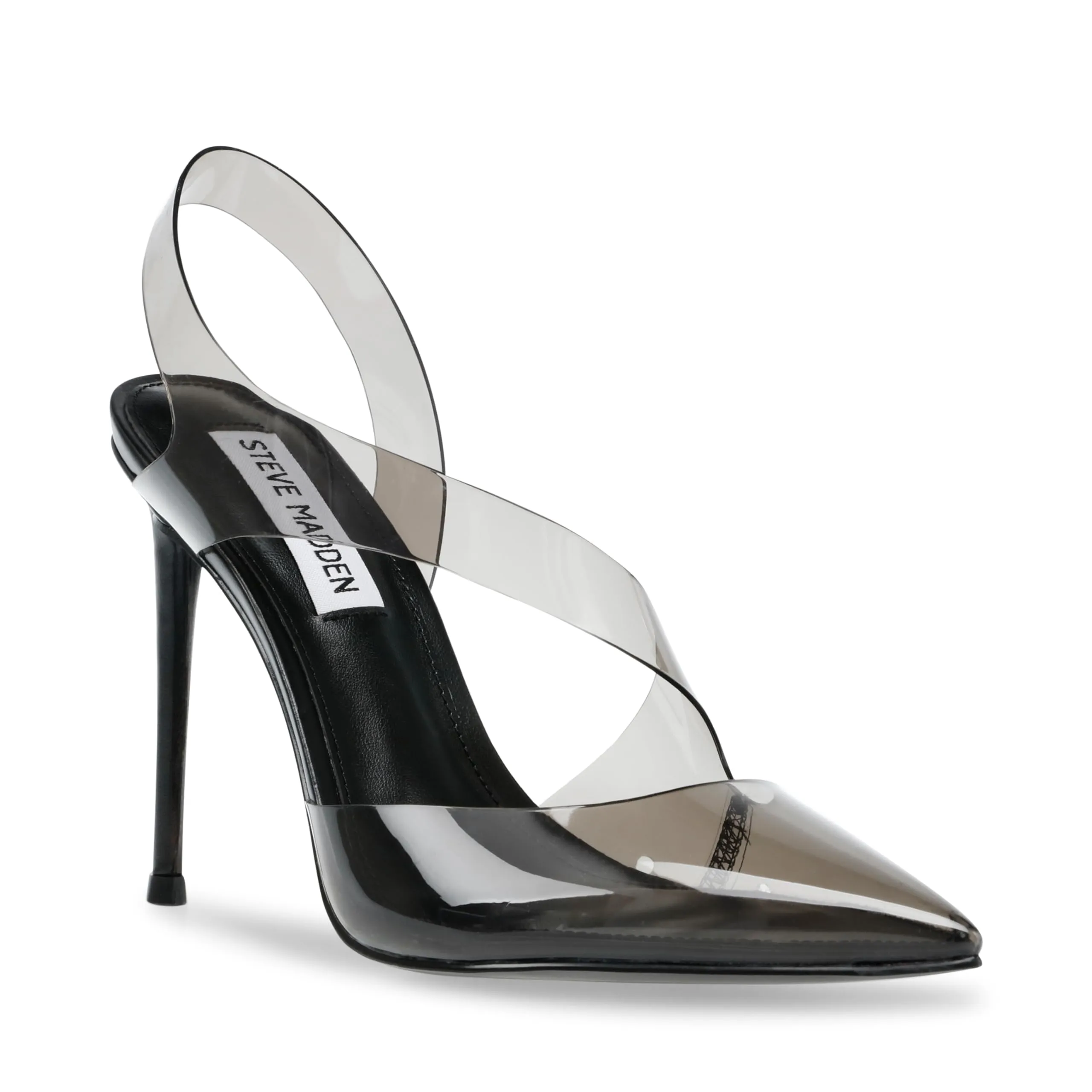 Steve Madden Vienne Black Pointed Toe Stiletto Heel Slip On Dress Heeled Sandals (Black, 5.5)