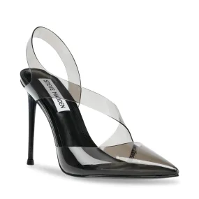 Steve Madden Vienne Black Pointed Toe Stiletto Heel Slip On Dress Heeled Sandals (Black, 5.5)