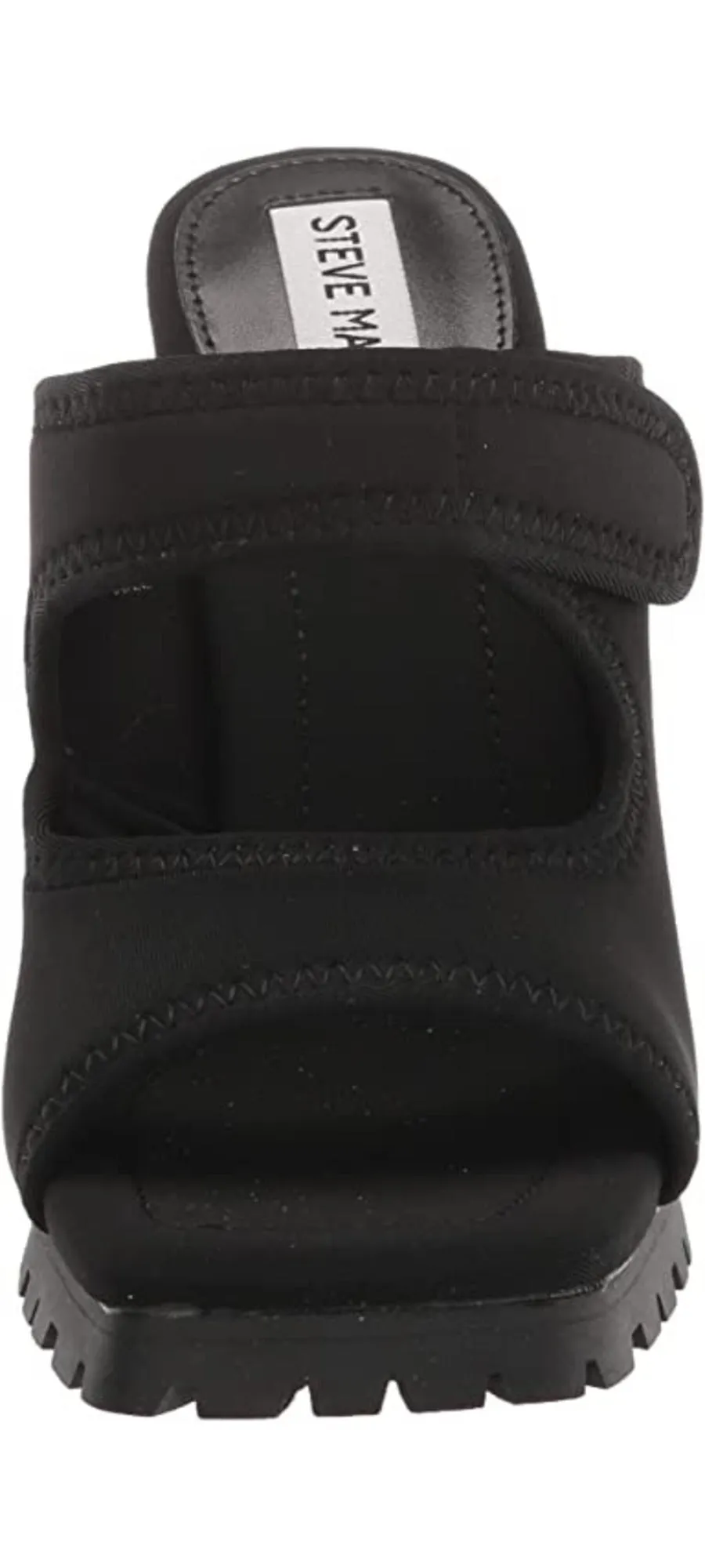 Steve Madden Voided Black Slip On Stiletto Heel Squared Open Toe Heeled Sandals