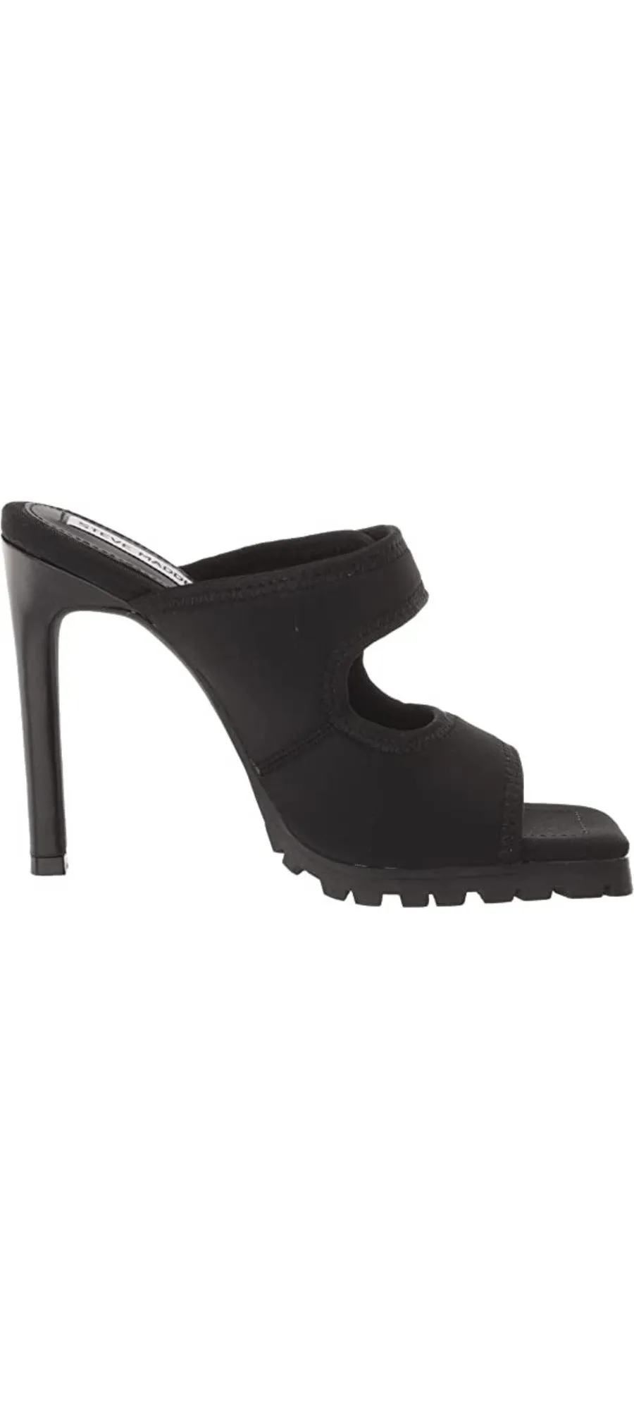 Steve Madden Voided Black Slip On Stiletto Heel Squared Open Toe Heeled Sandals