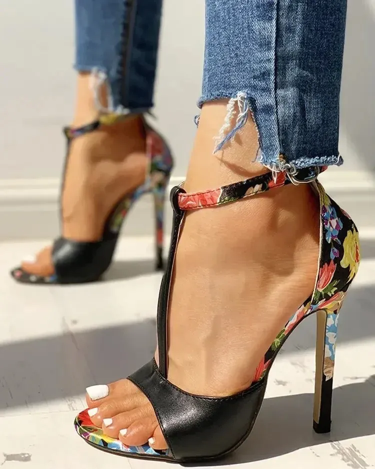 Women Stiletto Heeled Buckle Strap Sandals